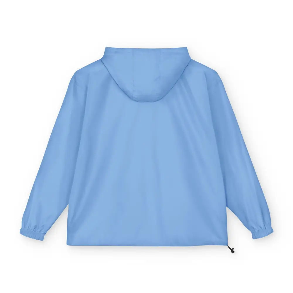 Light blue Champion Packable Anorak Jacket with hood featuring Flaming Pumpkin Halloween design