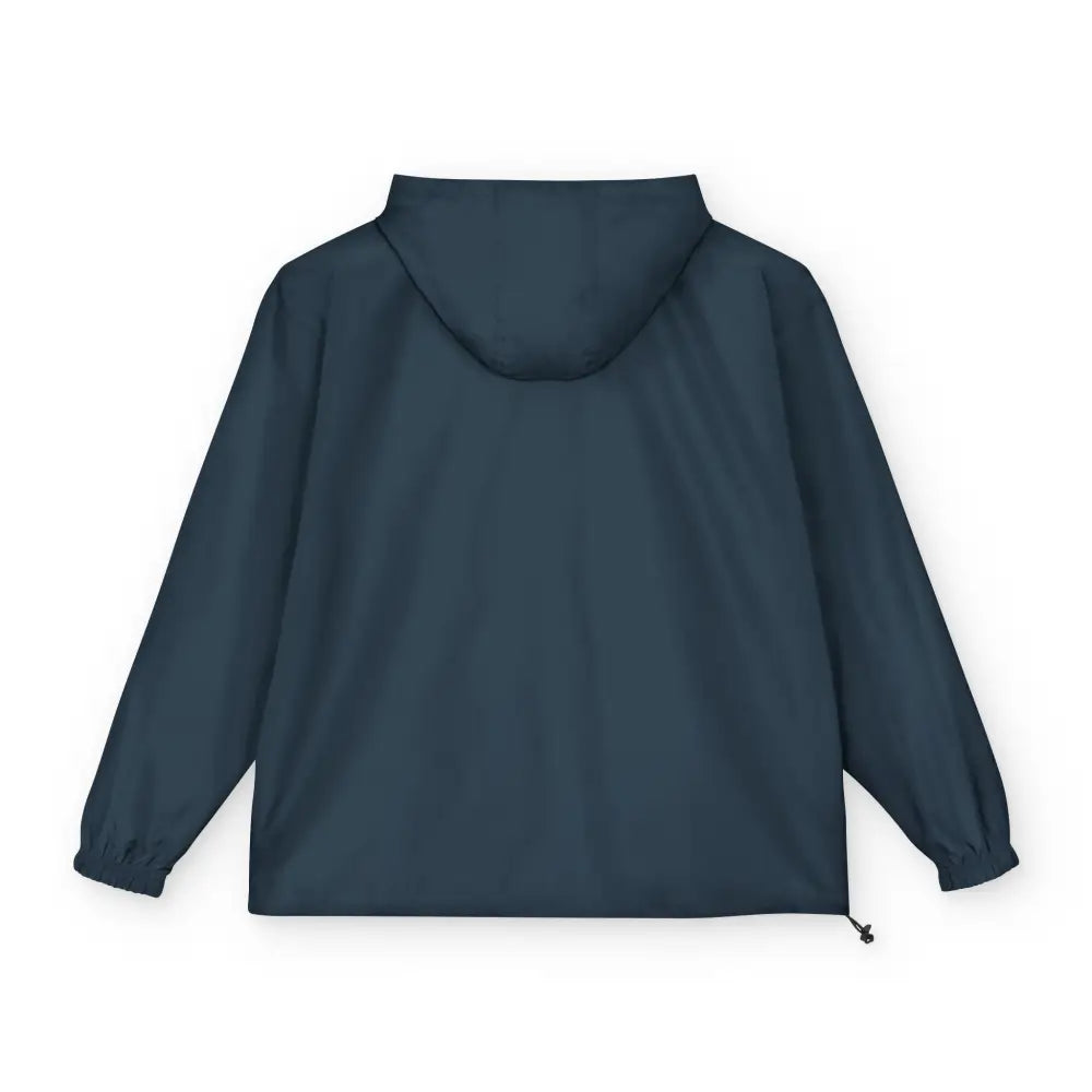 Dark blue Champion Packable Anorak Jacket with elastic cuffs and drawstring hem featuring Flaming Pumpkin design