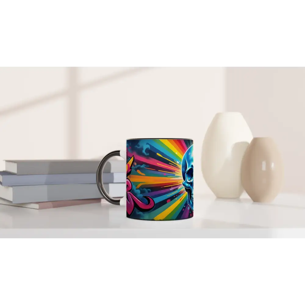 Colorful skull mug from Chromadelic Skullburst 11oz Mug with Psychedelic Graffiti design