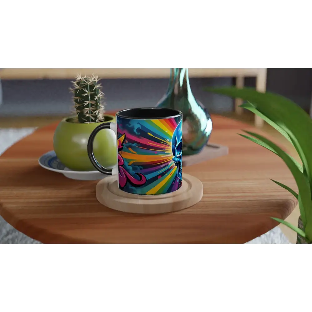 Colorful skull mug from Chromadelic Skullburst 11oz Mug with psychedelic graffiti design