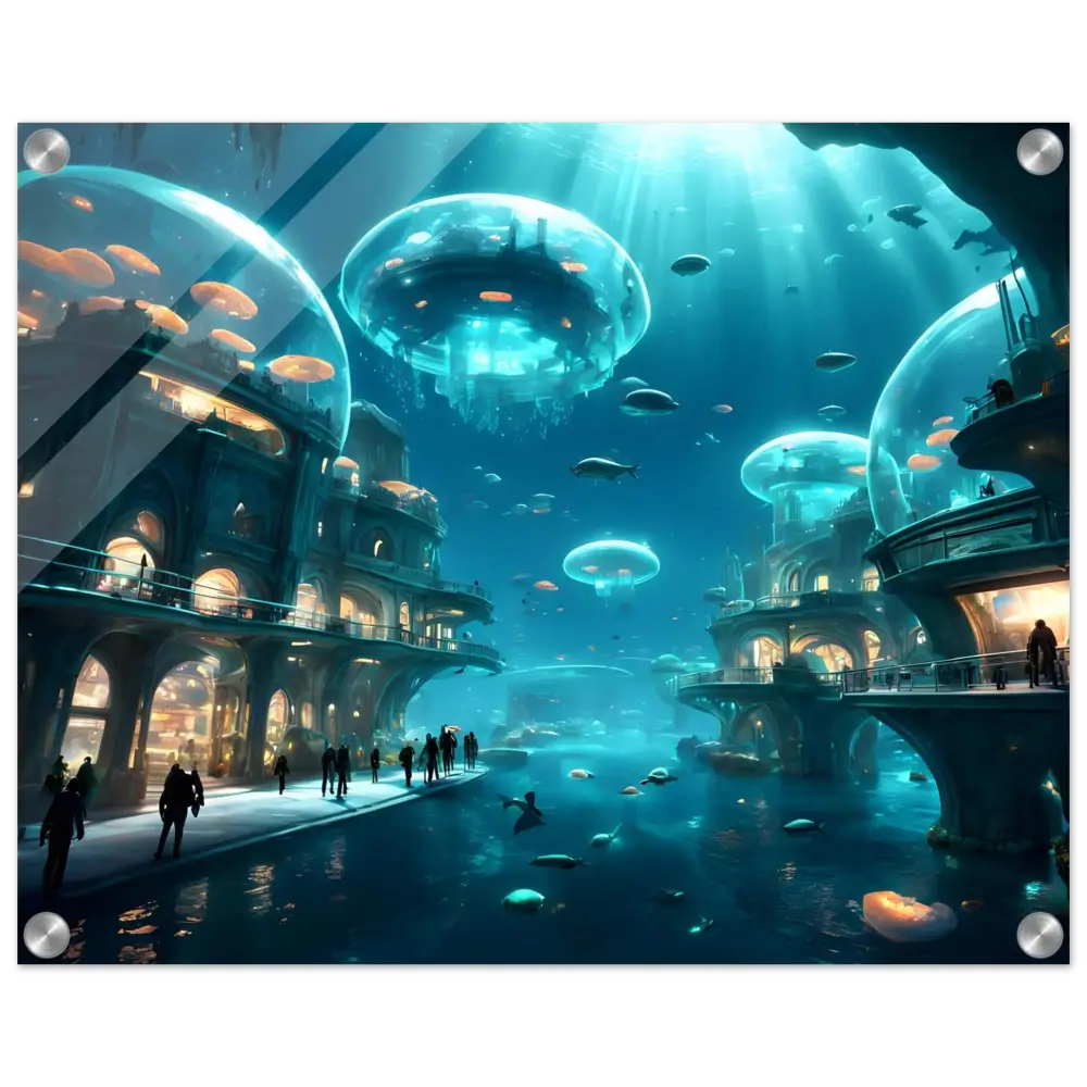 Underwater city with jellyfish-like domes wall art for Tranquil Capsuleverse Acrylic Print
