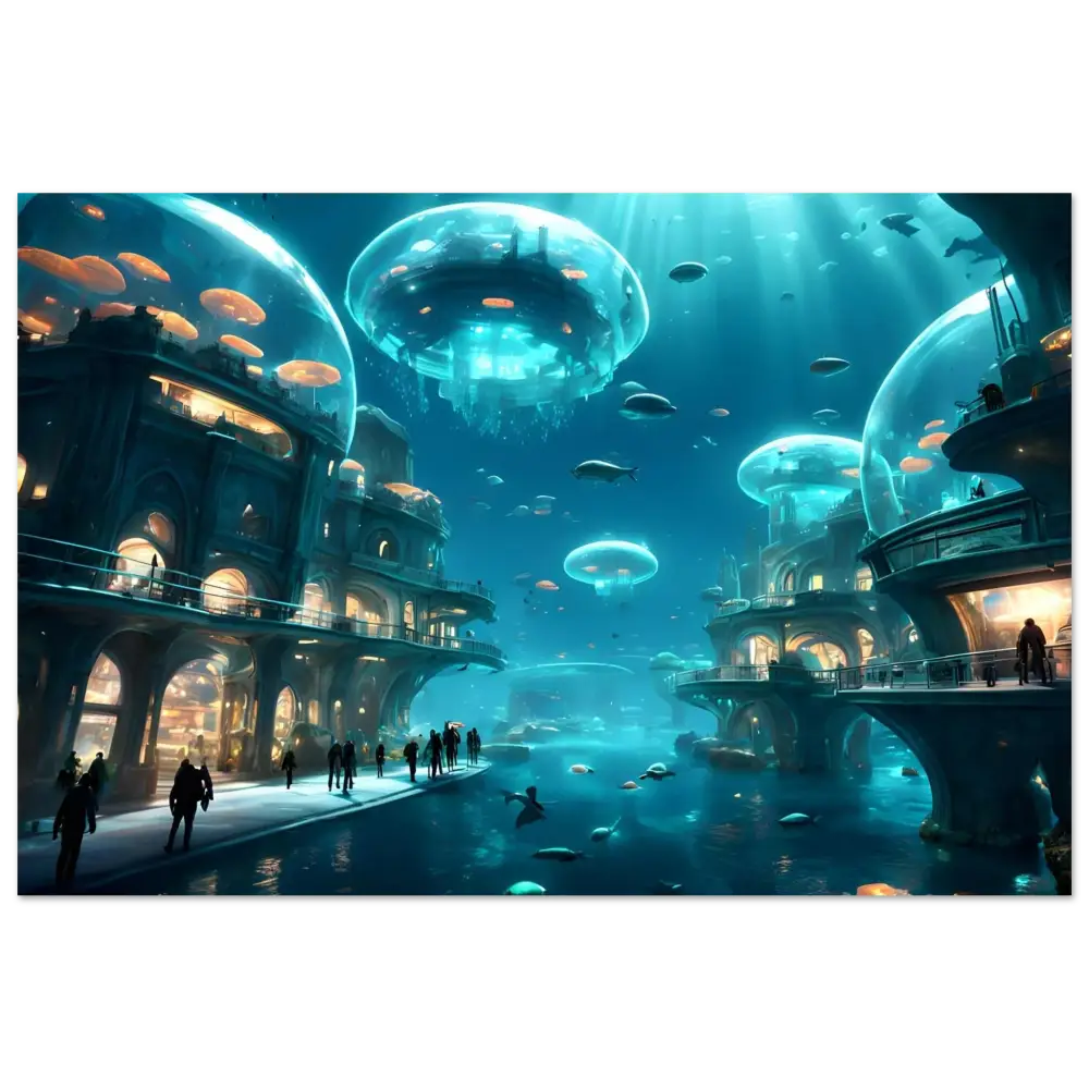 Underwater City with Jellyfish Domes in PixiOnyx Fine Art Print City of the Abyss Poster