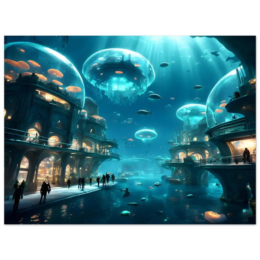 Underwater city with glowing jellyfish domes in Submerged Skyline PixiOnyx Fine Art Print