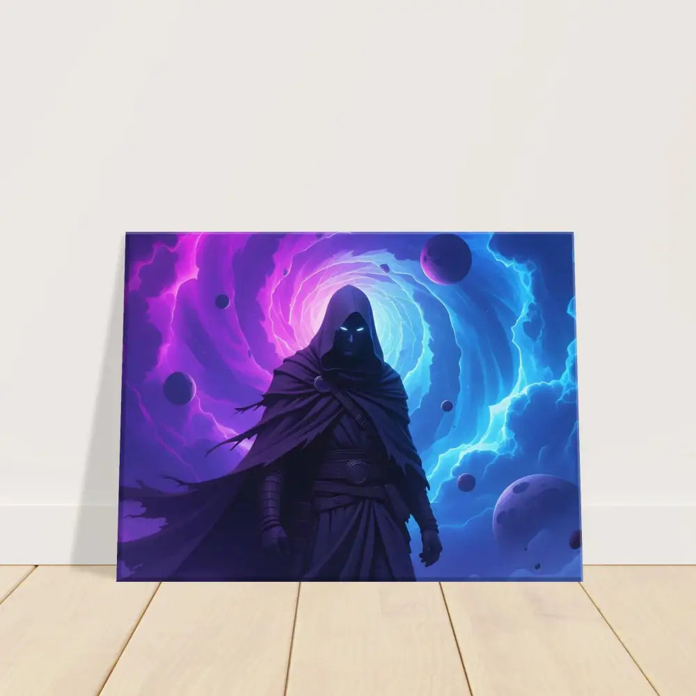 Fantasy art canvas featuring a cloaked figure titled Voidwalkers Gate by PixiOnyx