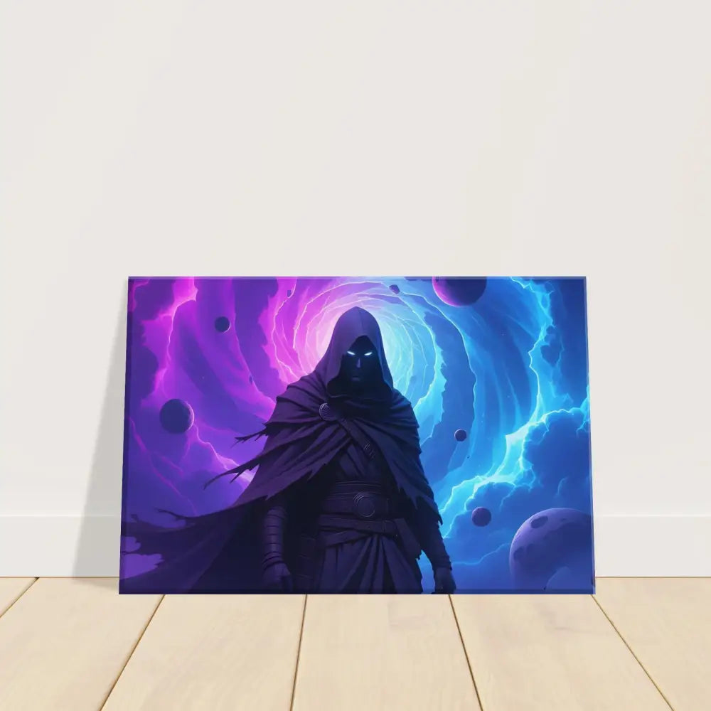 Framed fantasy art print of cloaked figure titled Voidwalkers Gate at PixiOnyx Gallery