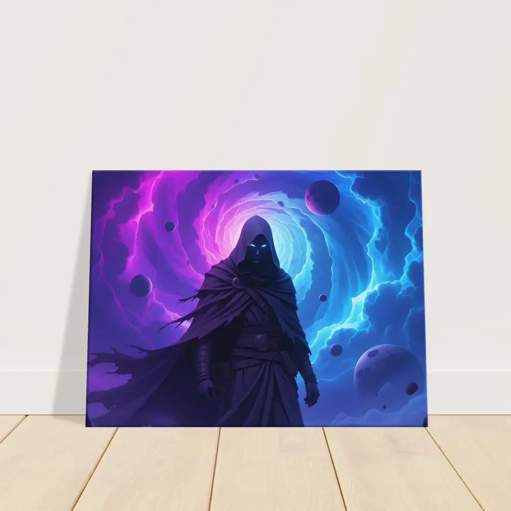 Hooded figure in cosmic artwork on the Cloaked Figure Canvas from PixiOnyx Gallery Wrap