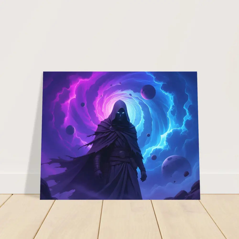 Framed fantasy art featuring a cloaked figure from Voidwalkers Gate PixiOnyx Fine Art Print