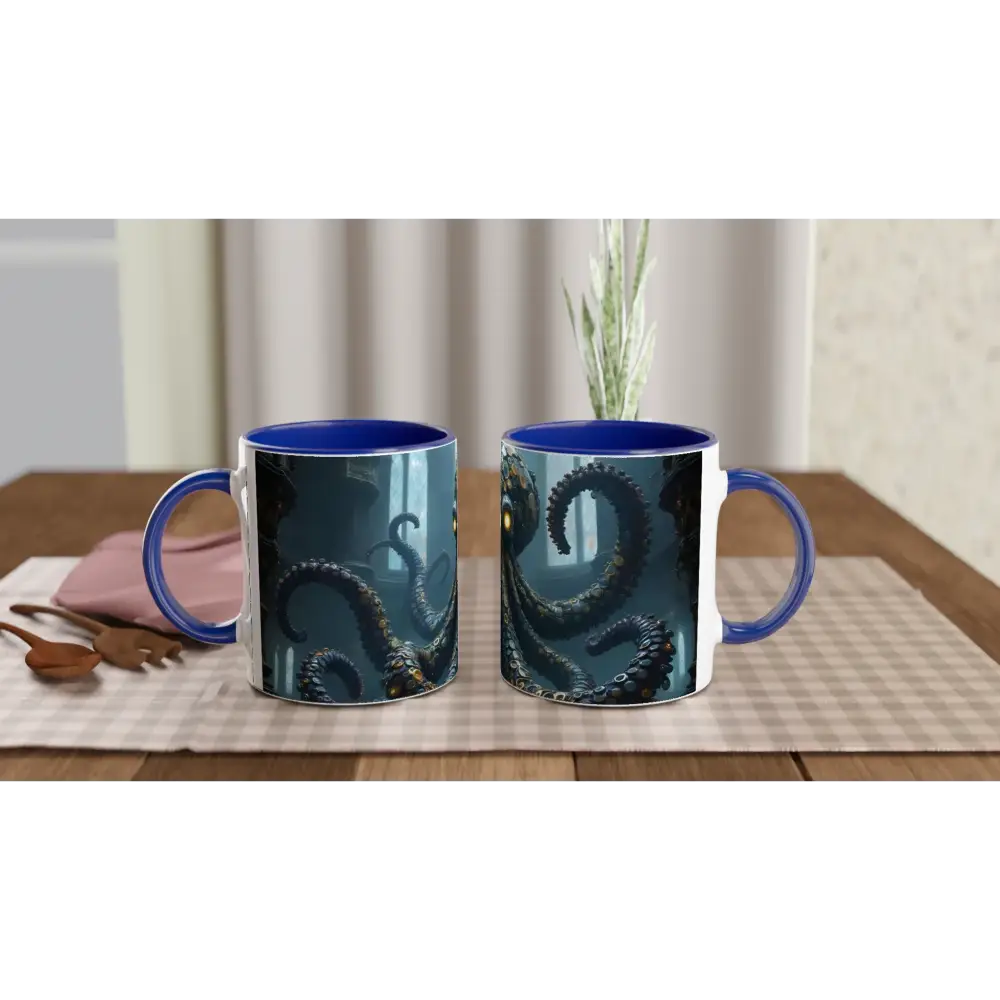 Two gothic octopus-themed mugs from the Clocktopus Mug PixiOnyx Tentacle Brew Vessel collection