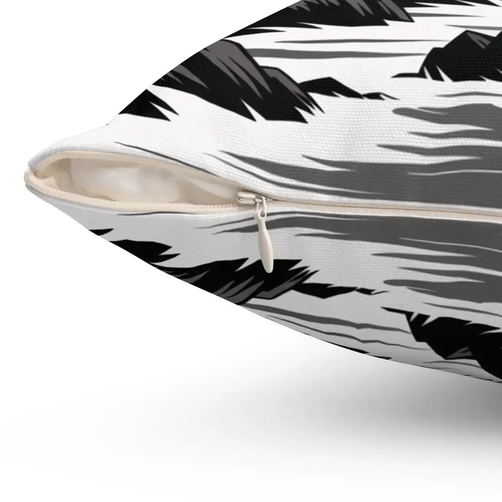 Beach lovers pillow cover with black and white mountain and wave pattern on spun polyester