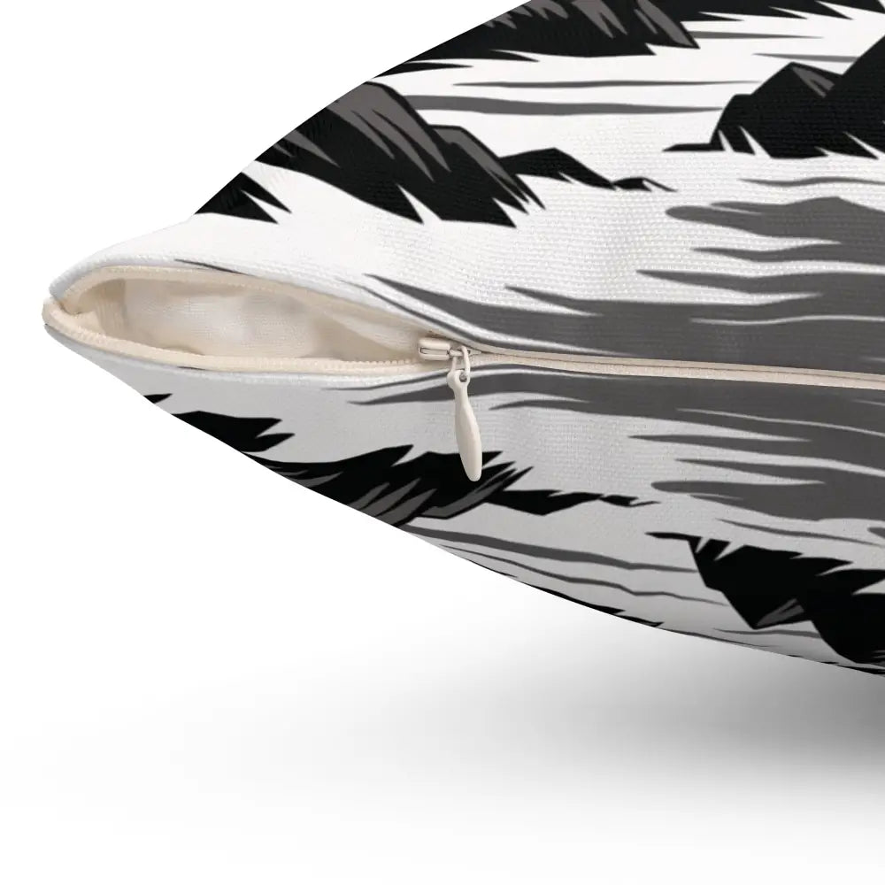 White spun polyester pillow cover with a mountain and water pattern, perfect for beach lovers