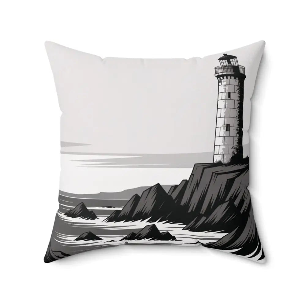 Decorative lighthouse and rocky coastline pillow cover for beach lovers in spun polyester