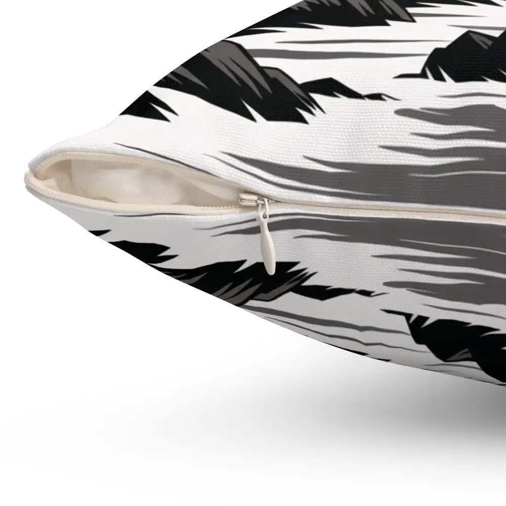 White spun polyester pillow cover with black gray abstract pattern, perfect for beach lovers