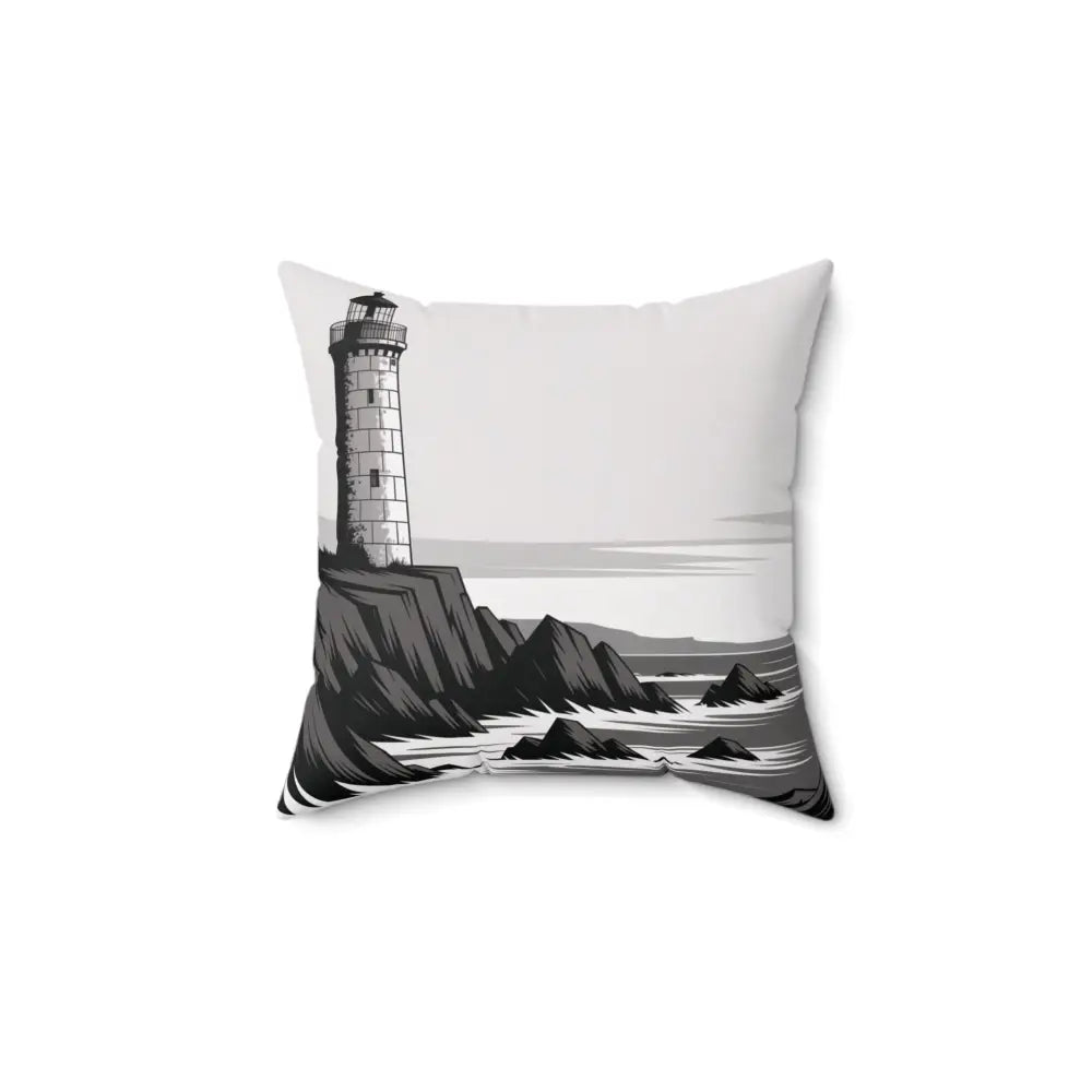 Spun polyester Coastal Lighthouse Pillow cover with black and white lighthouse design for beach lovers