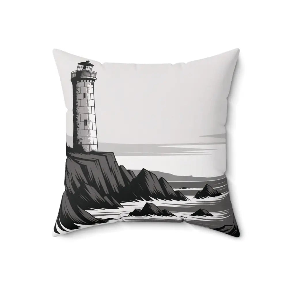 Square coastal lighthouse pillow cover in spun polyester, perfect for beach lovers