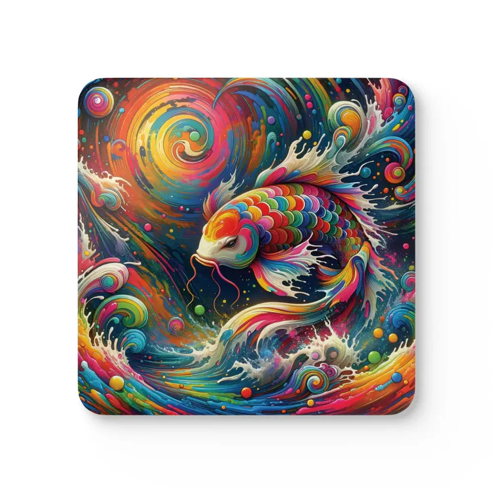 Colorful koi fish coaster from Coaster Set Rainbow Koi by PixiOnyx Psychedelic Surface Guardians