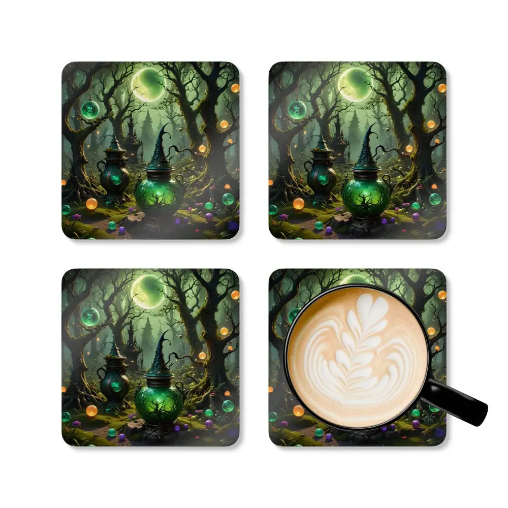 Set of four square coasters from PixiOnyx Witchcraft Forest Enchanted Hearth Series