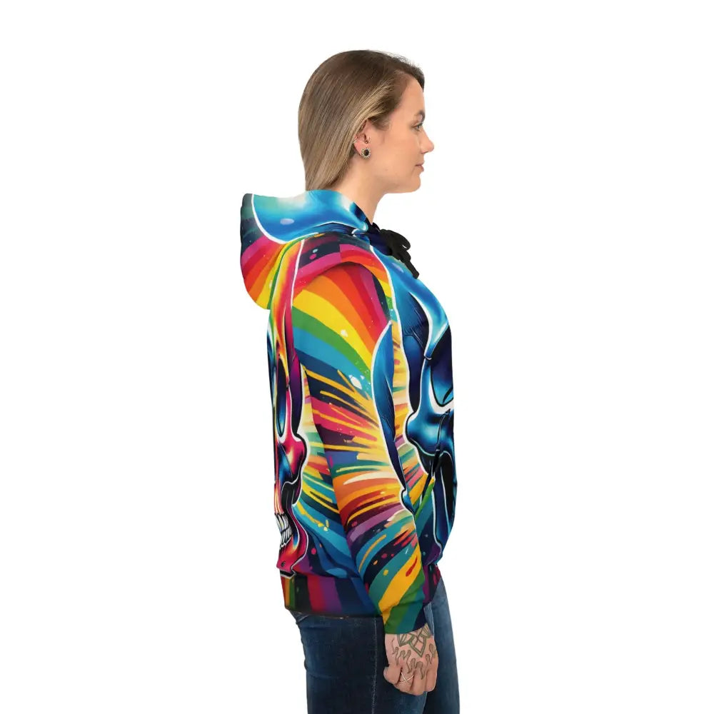 Colorful skull-patterned hoodie from Rainbow Streetwear Statement by PixiOnyx Athletic Apparel
