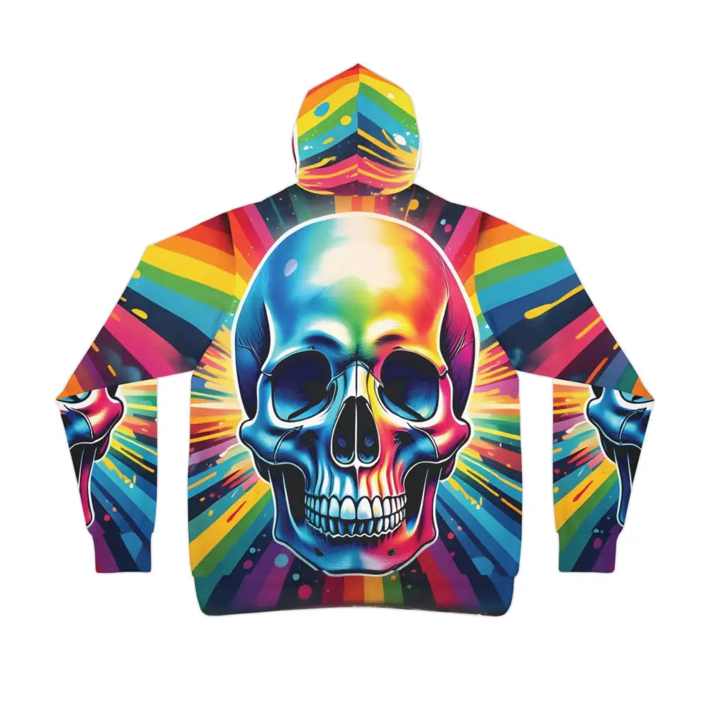 Colorful Rainbow Skull Hoodie featuring vibrant streetwear design from PixiOnyx Athletic Apparel