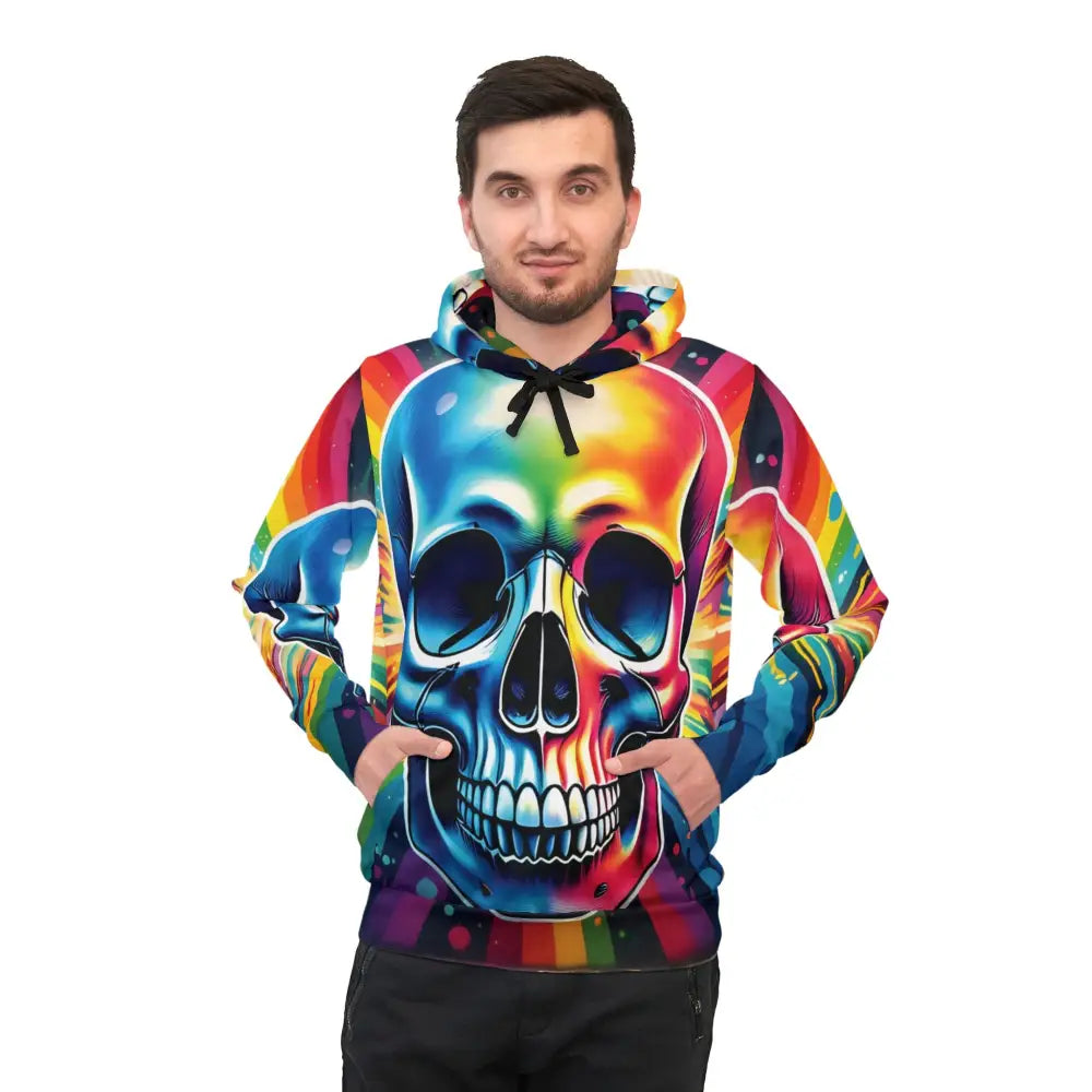 Colorful skull hoodie in vibrant rainbow streetwear style from PixiOnyx Athletic Apparel