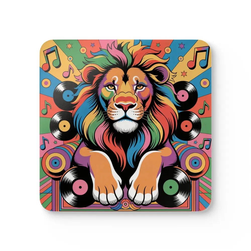 Colorful psychedelic lion cork coaster from PixiOnyx Funkadelic Barware coaster set