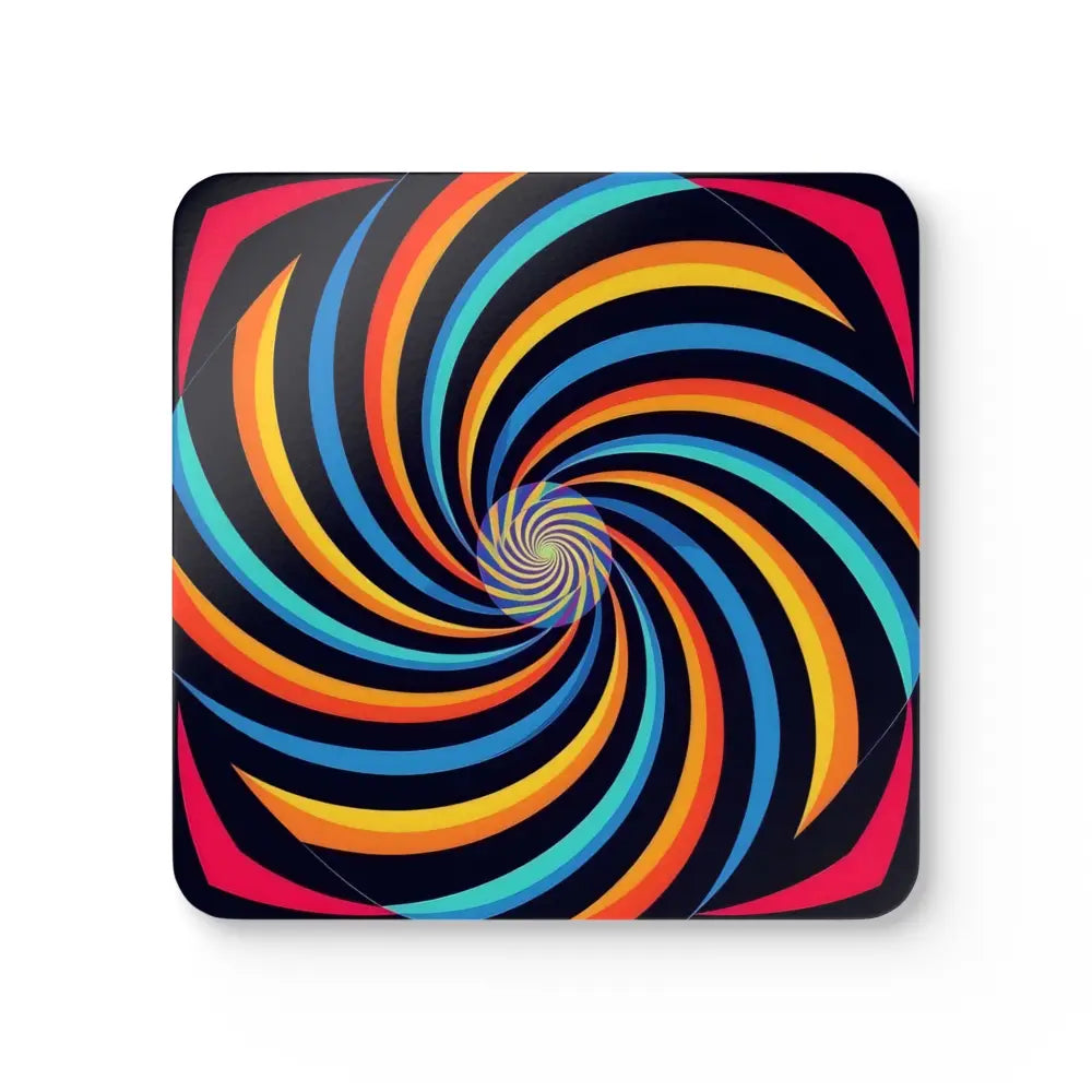Square Cork Coaster with Colorful Spirograph Spiral Design from PixiOnyx Hypnotic Home Series