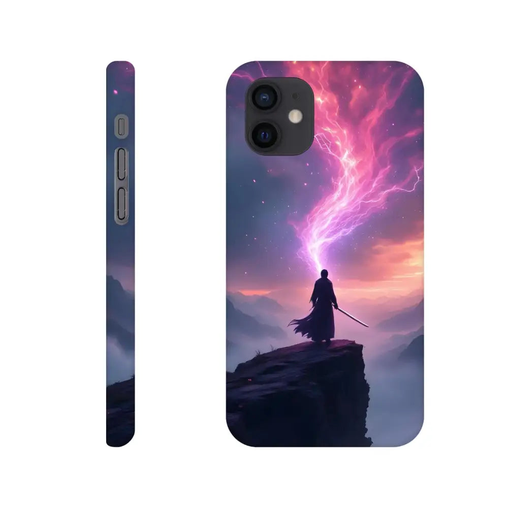 Cosmic Cliff iPhone Case featuring samurai and lightning design by PixiOnyx