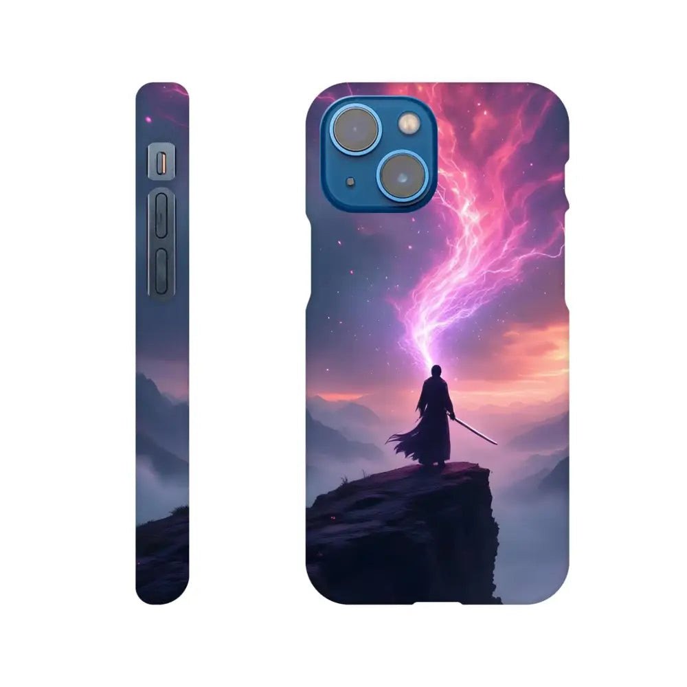 Phone case with warrior and lightning design for Cosmic Cliff Edge of Power PixiOnyx Slim Shell