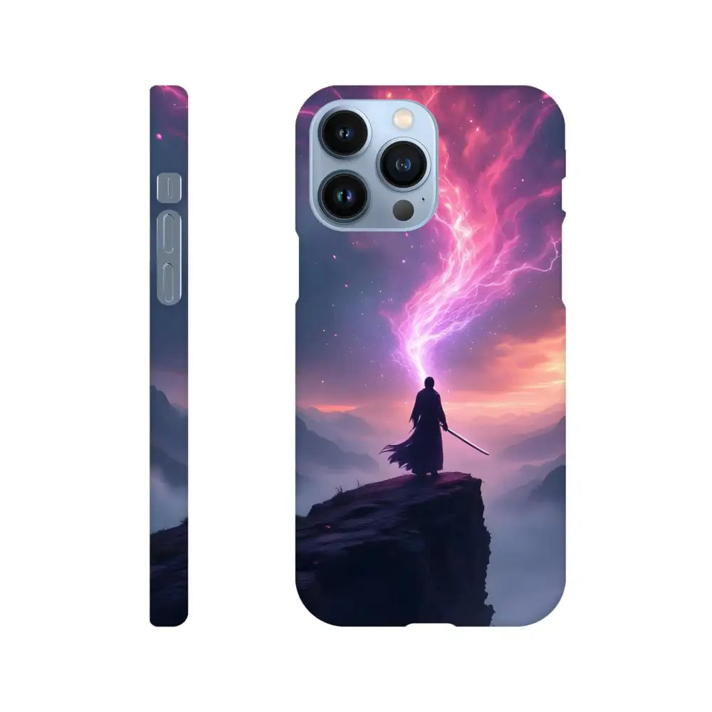Cosmic Cliff iPhone Case with warrior and lightning design for Edge of Power style