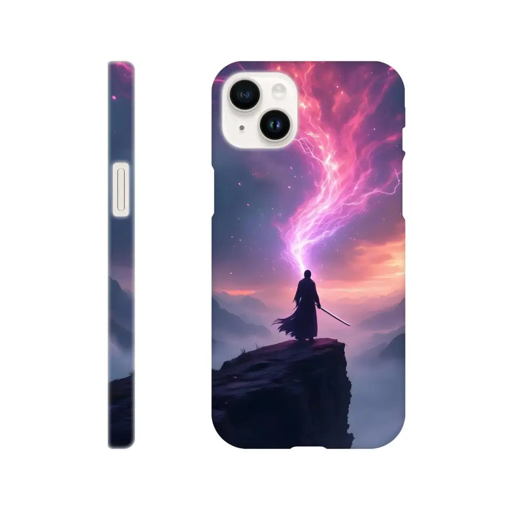 Printed phone case for iPhone featuring cosmic cliff design on PixiOnyx Slim Shell