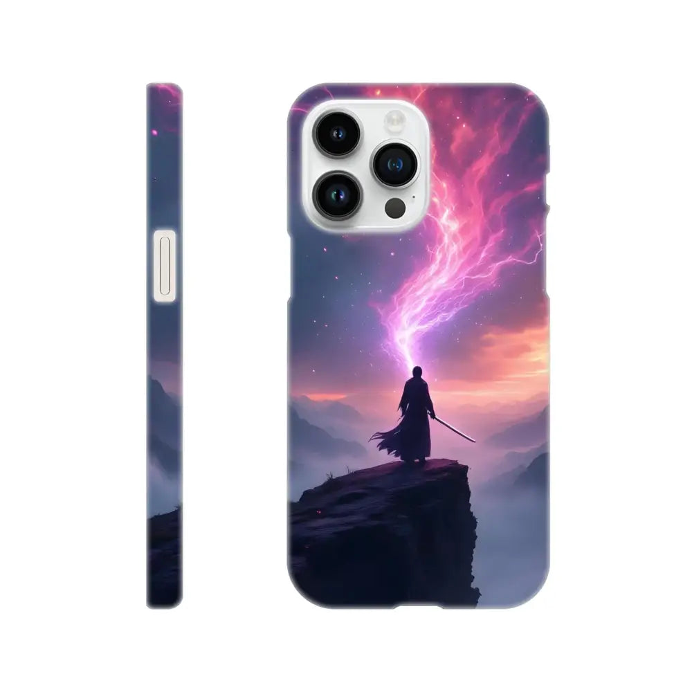 Printed phone case for iPhone featuring cosmic cliff design and slim shell style