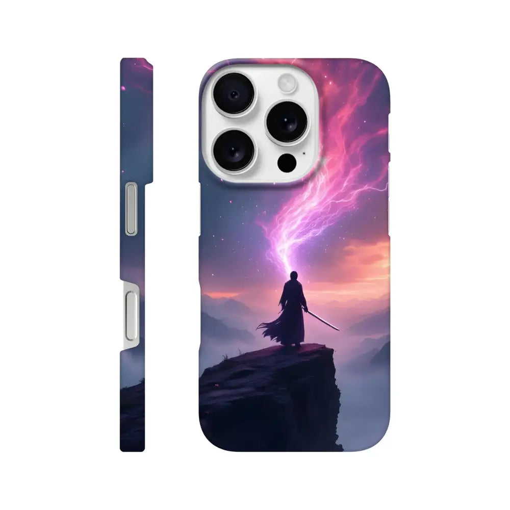 Samurai-themed Cosmic Cliff iPhone Case from PixiOnyx Slim Shell collection