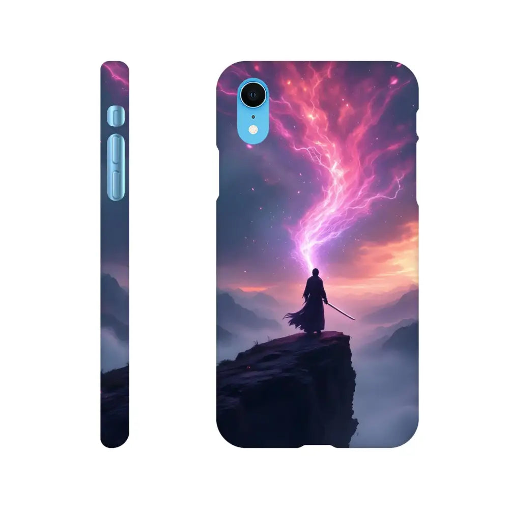 Printed phone case for iPhone featuring cosmic cliff design on PixiOnyx Slim Shell