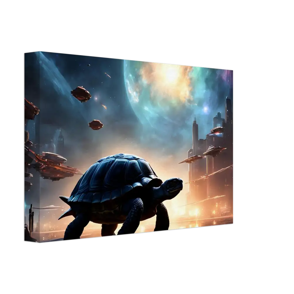 Sci-fi turtle canvas print from Cosmic Voyager Canvas Shell of the Stars by PixiOnyx Dreamcore Wall Art