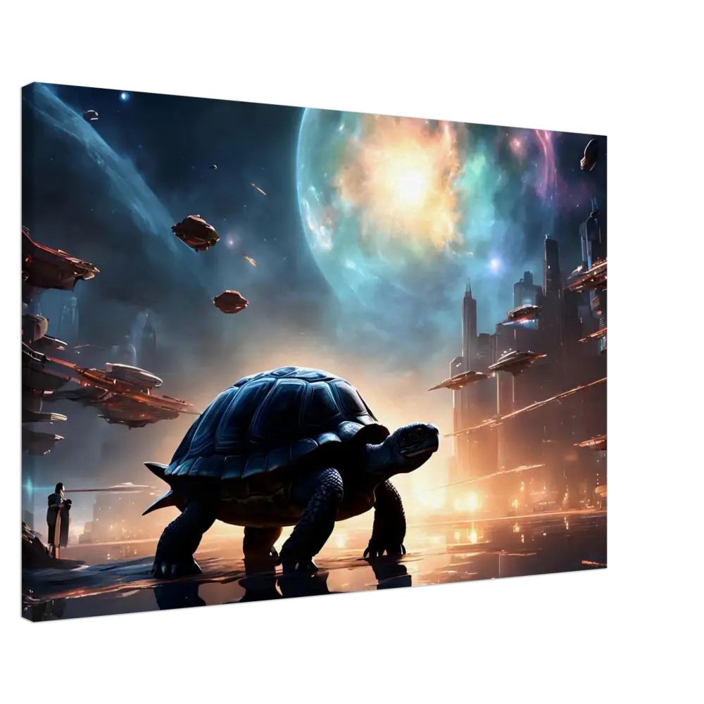Futuristic turtle canvas artwork from Cosmic Voyager Canvas Shell of the Stars collection