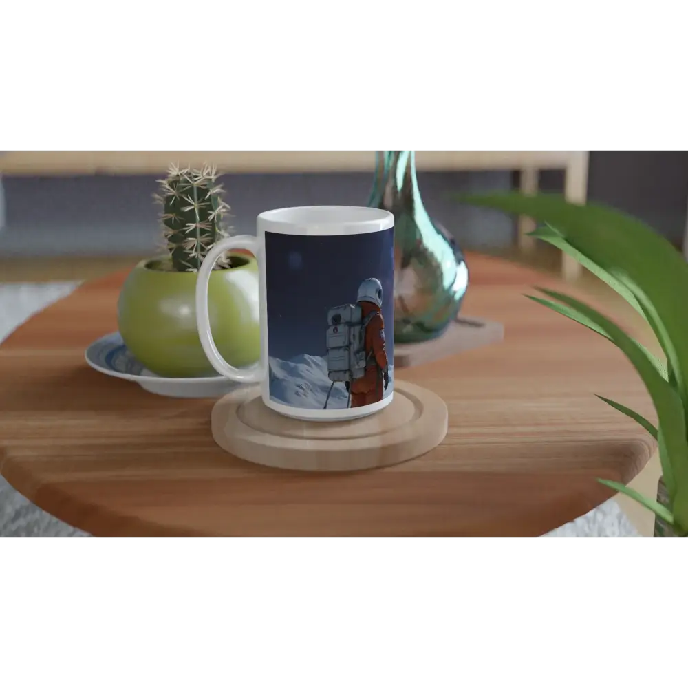Astronaut-themed coffee mug with cosmic design for Crashed Astronaut Mug – Cosmic Silence