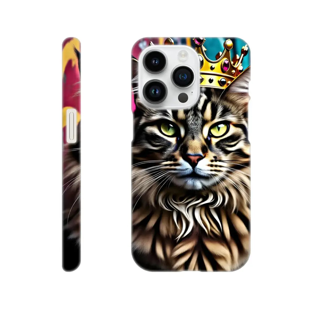 Cat-themed phone case for iPhone showcasing royal crown design from Crown Meowjesty collection