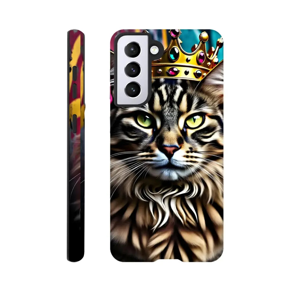 Cat-themed phone case for Samsung featuring feline royalty design on Crown Meowjesty Cover