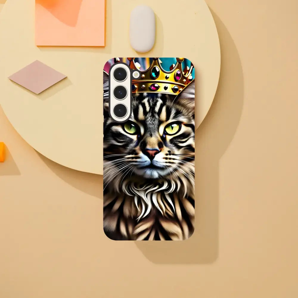 Smartphone case with crowned cat design from Crown Meowjesty Samsung Tough Case PixiOnyx