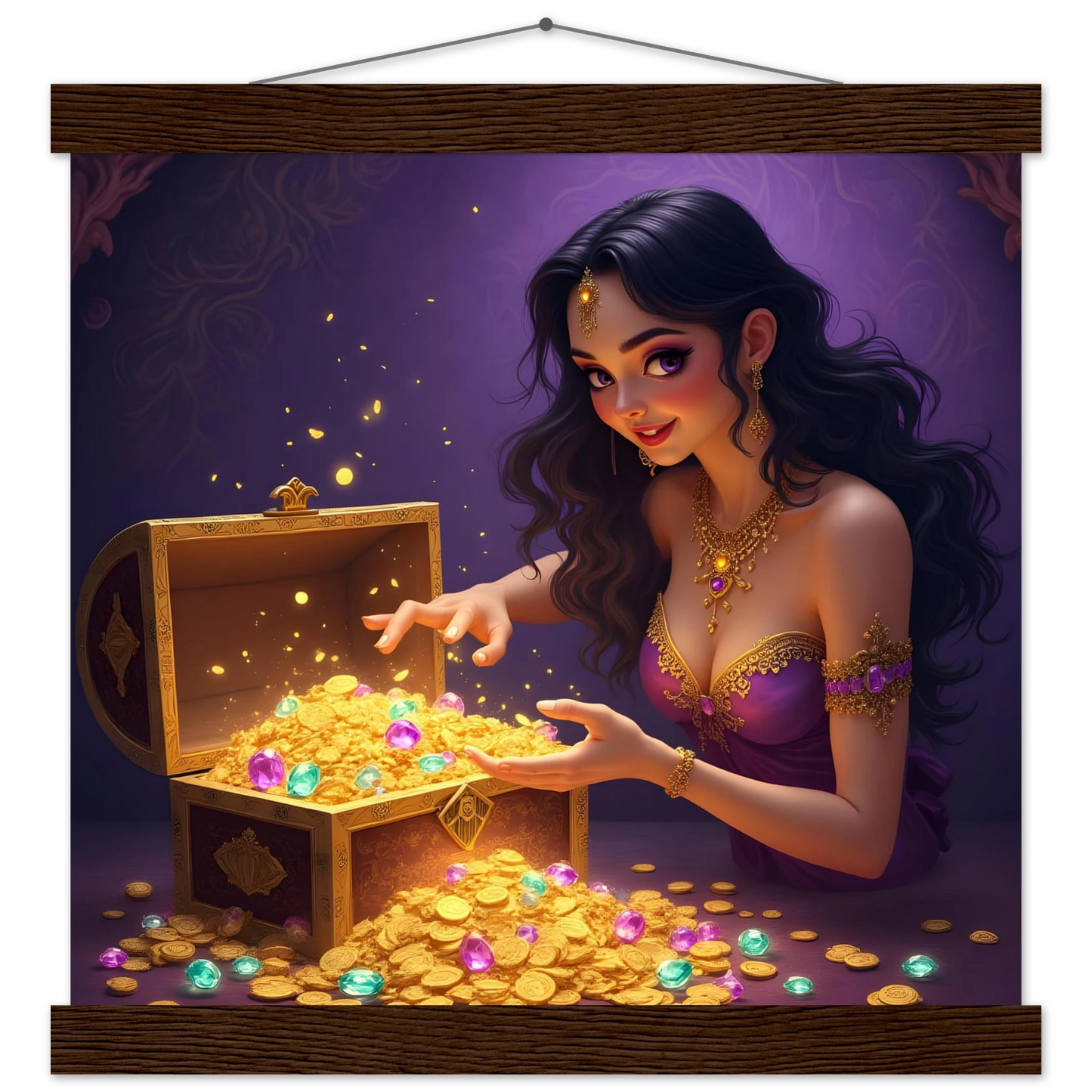 Treasure Seeker Matte Poster with Hanger by PixiOnyx showing overflowing gold coins and jewels