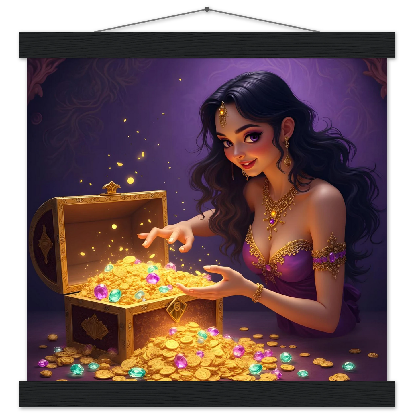 Treasure Seeker Matte Poster with Hanger featuring overflowing gold coins and jewels