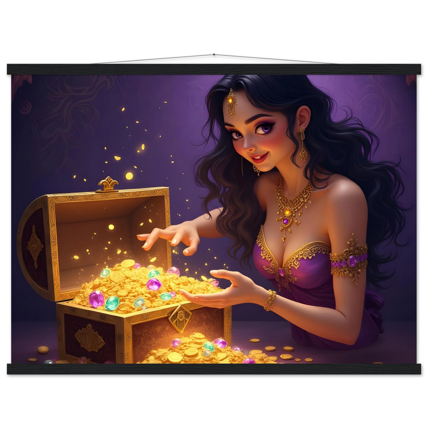 Treasure Seeker Matte Poster with Hanger showing overflowing gold coins and jewels