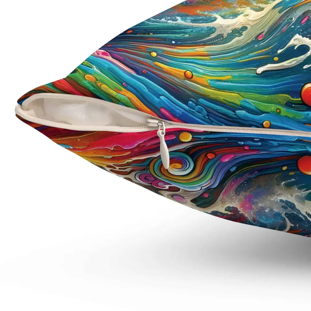 Vibrant abstract decorative square pillow with zipper closure for Gnaftis House Flat by Honson Ventures Limited