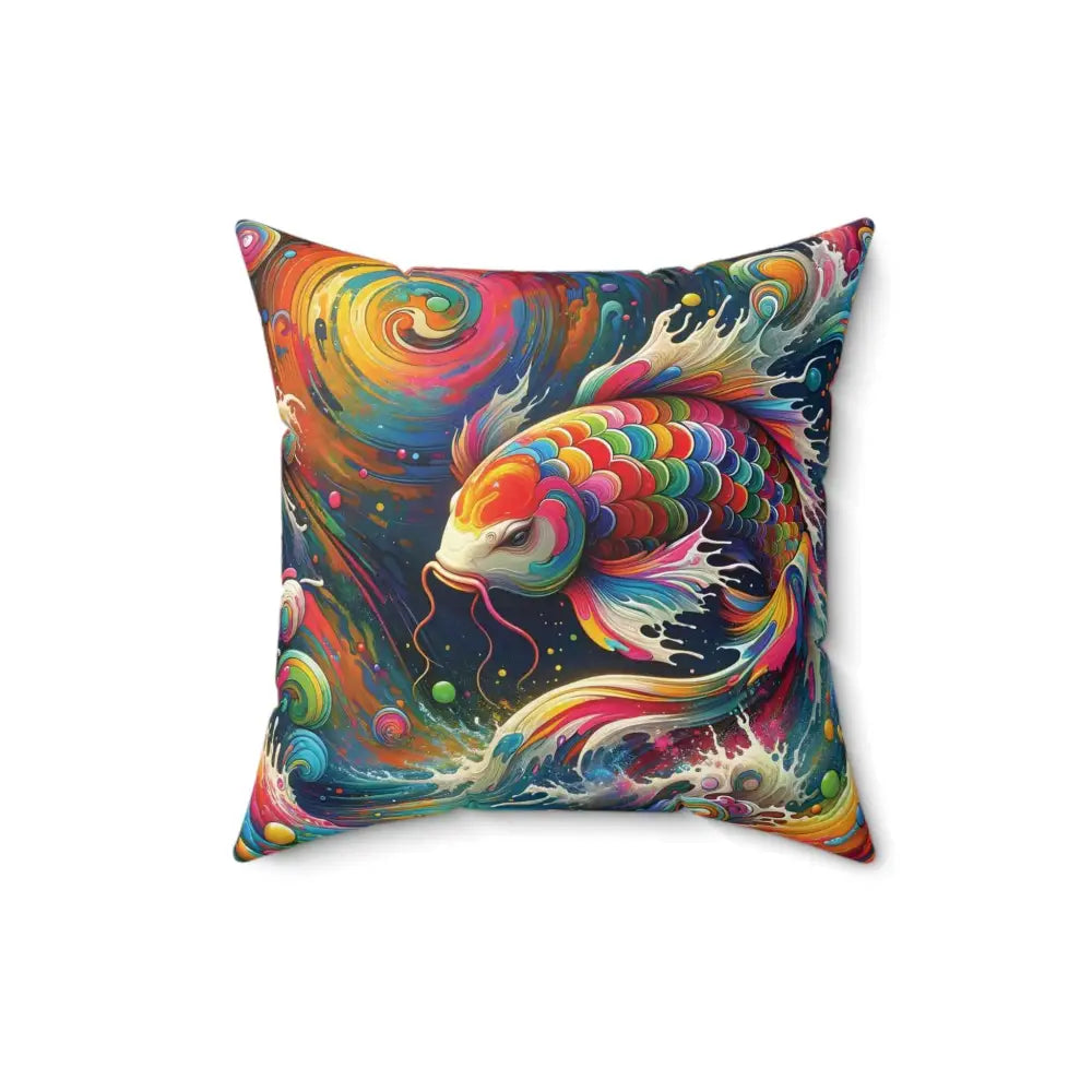 Vibrant multicolored koi fish pillow with swirling water design Decorative Square Pillow