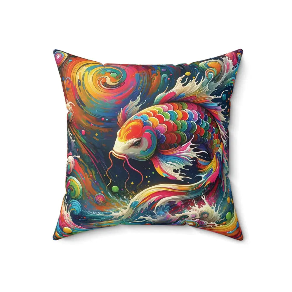 Vibrant multicolored koi fish pillow decorative square pillow Gnaftis House Flat by Honson Ventures Limited