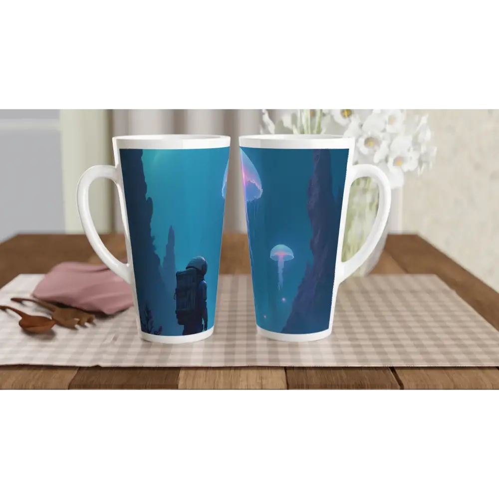 Deep Drift Encounter Latte Mug with underwater scene and Galactic Bloom design