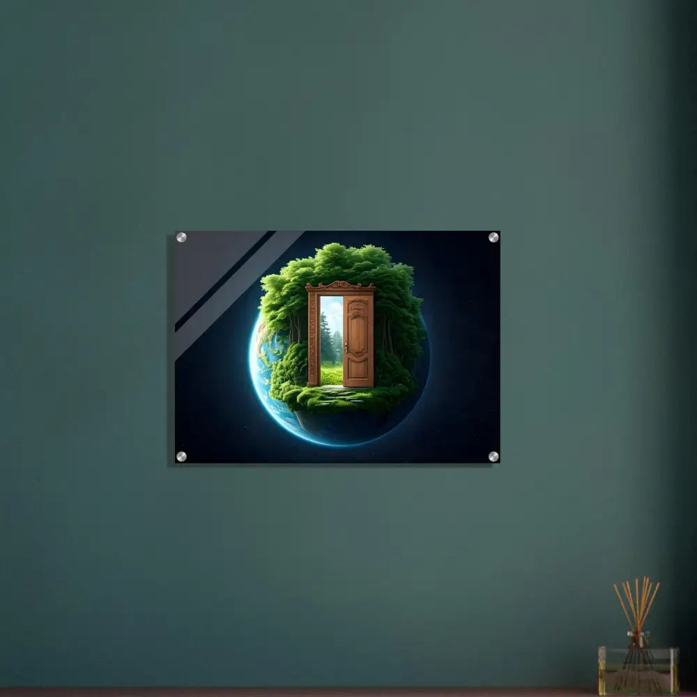 Wall-mounted nature-themed acrylic artwork from Door to Earth Acrylic Print by PixiOnyx