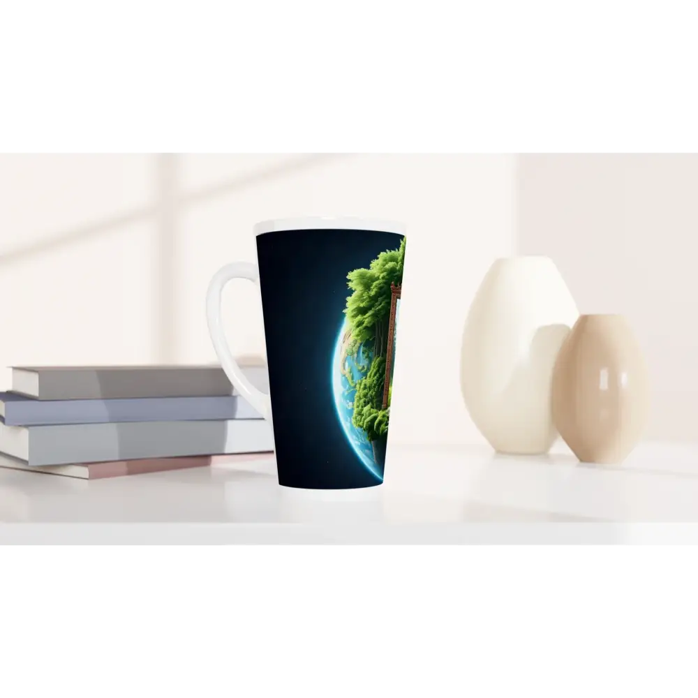 Tall Earth design latte mug from PixiOnyx Portalware, 17oz Door to Earth collection