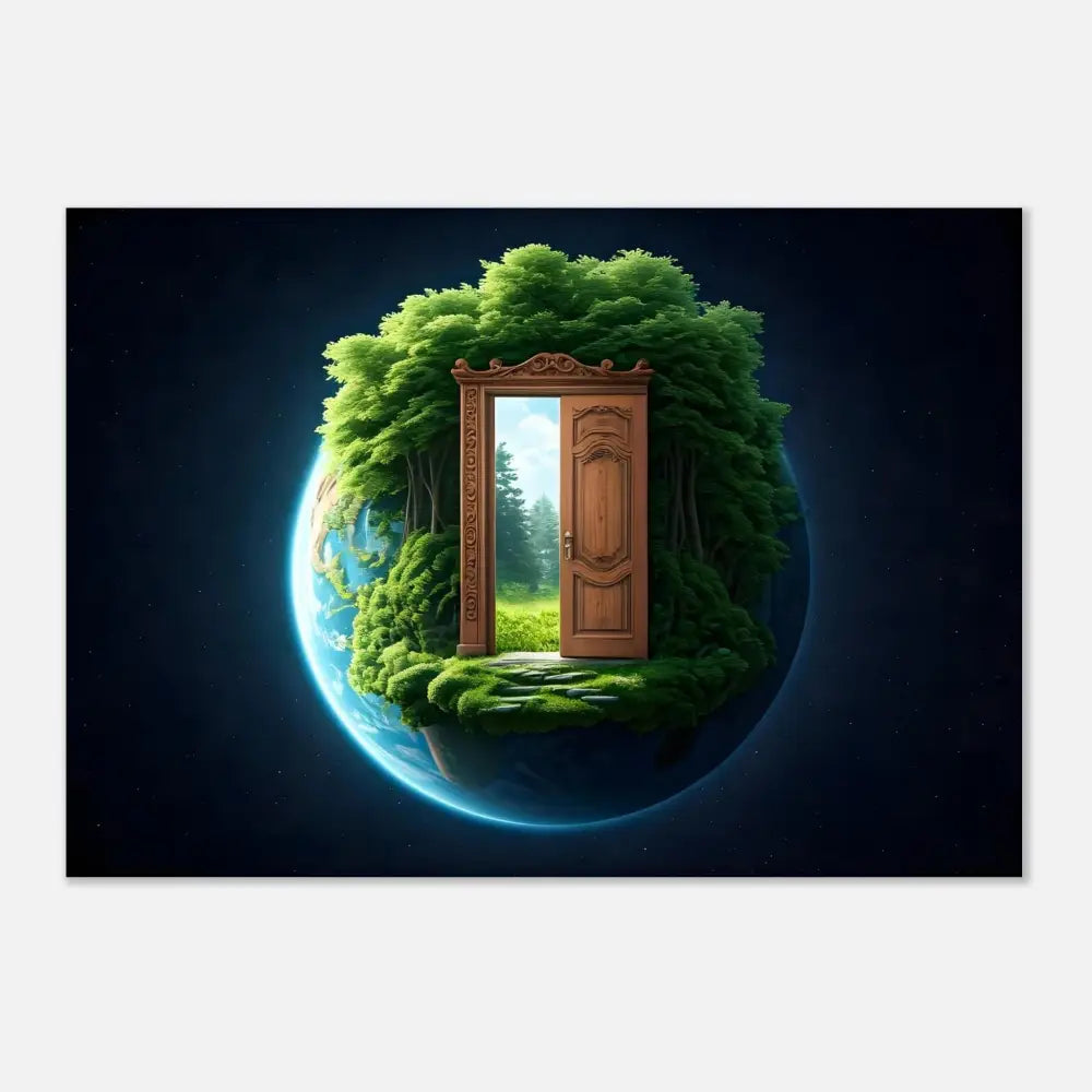 Earth globe with a nature doorway on the Door to Earth Metal Print by PixiOnyx