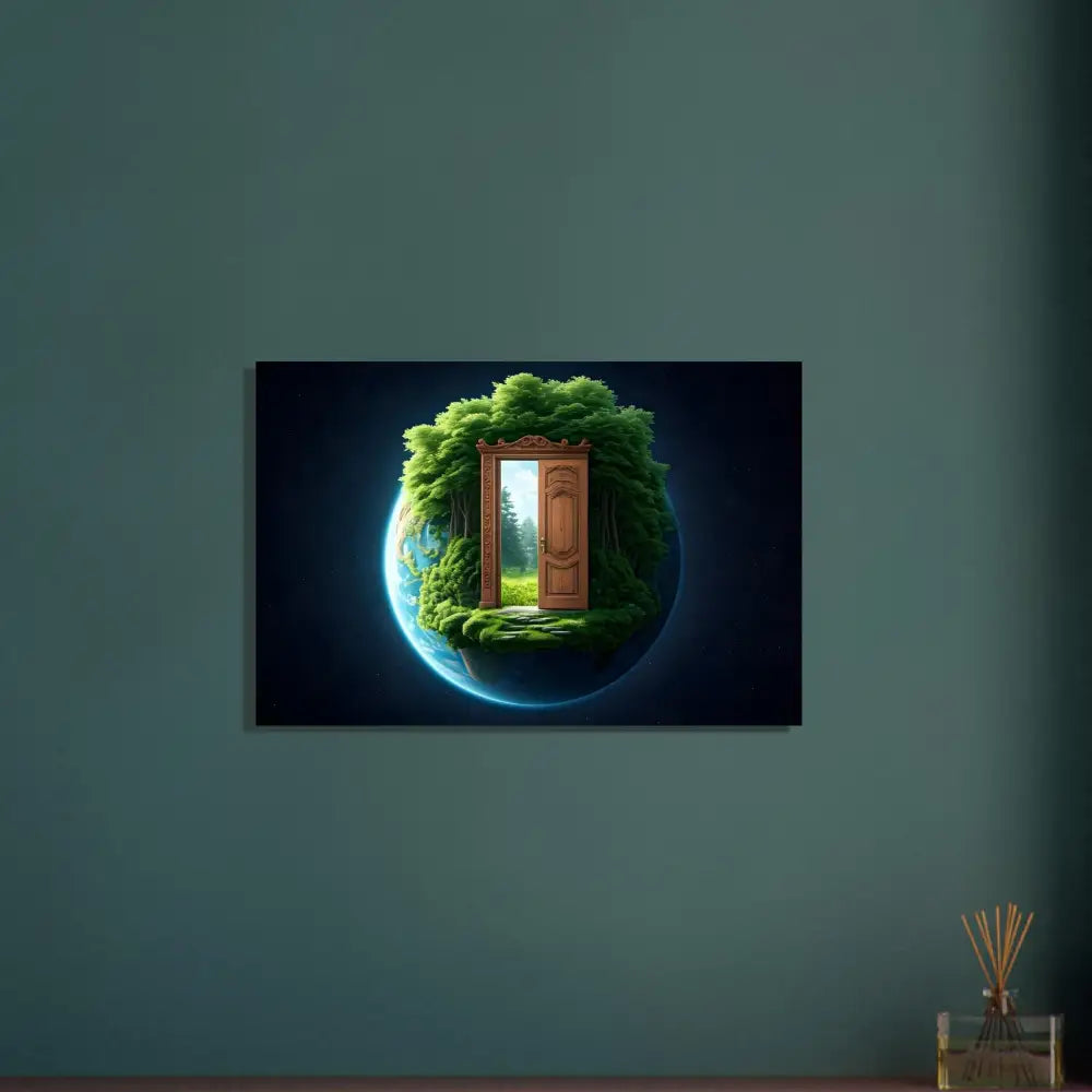 Nature-themed wall art Door to Earth Metal Print The Lush Threshold PixiOnyx Glossed Planet View
