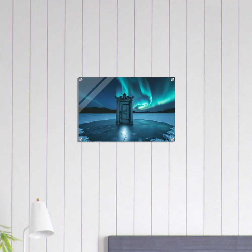 Rectangular Aurora Borealis wall art acrylic print in PixiOnyx Crystal Frost display